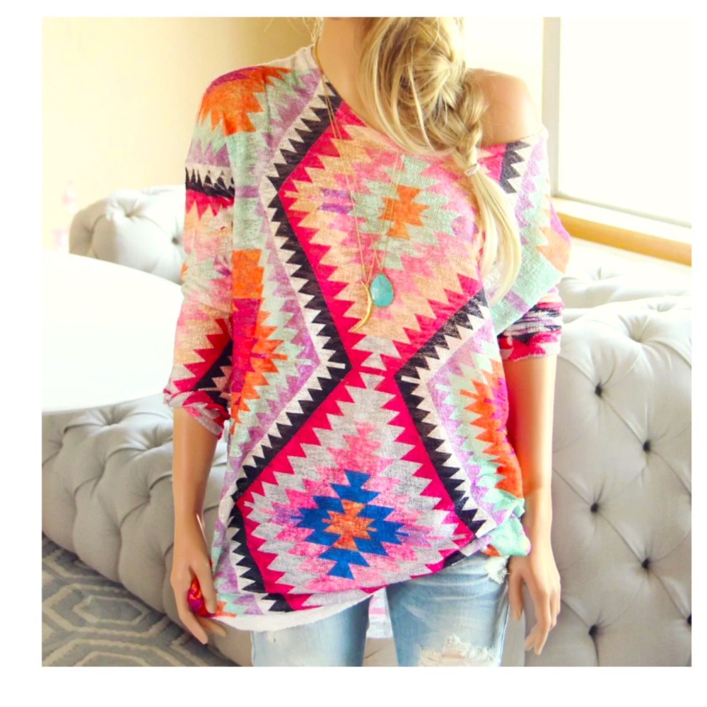 Luna Chic South Western Boho Sz Medium Oversized Spring Colors Lightweight Beach